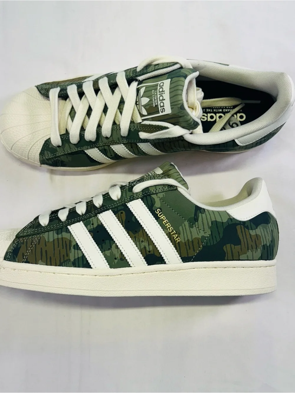 adidas Superstar Sneakers in Green Camo and White Accents